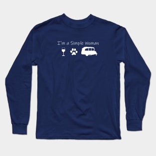 Airstream Basecamp "I'm a Simple Woman" - Wine, Cats & Basecamp T-Shirt (White Imprint) T-Shirt Long Sleeve T-Shirt